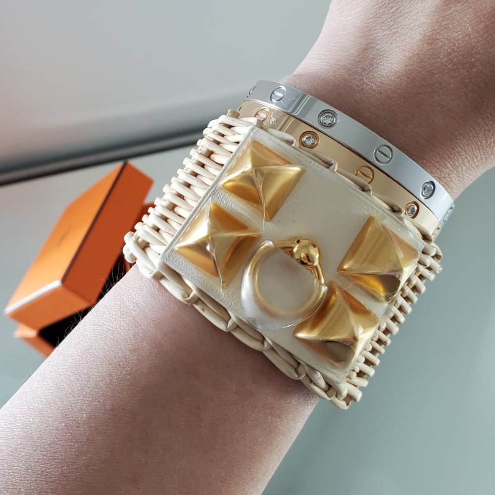 Rare Hermes Medor Picnic Ratan CDC Cuff Bracelet